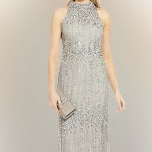 Adrianna Papell beaded gray gown